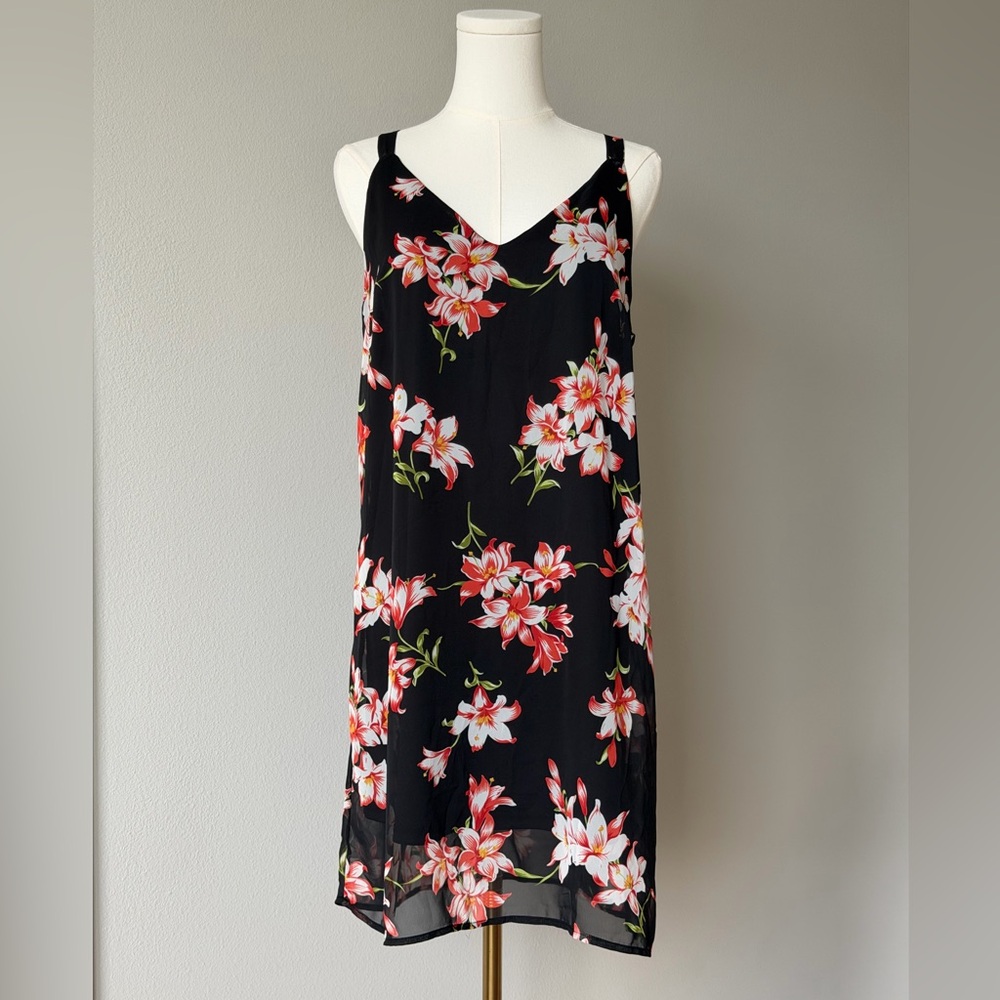Sienna Sky Black Floral Mini Strappy Open-Back Dress-M